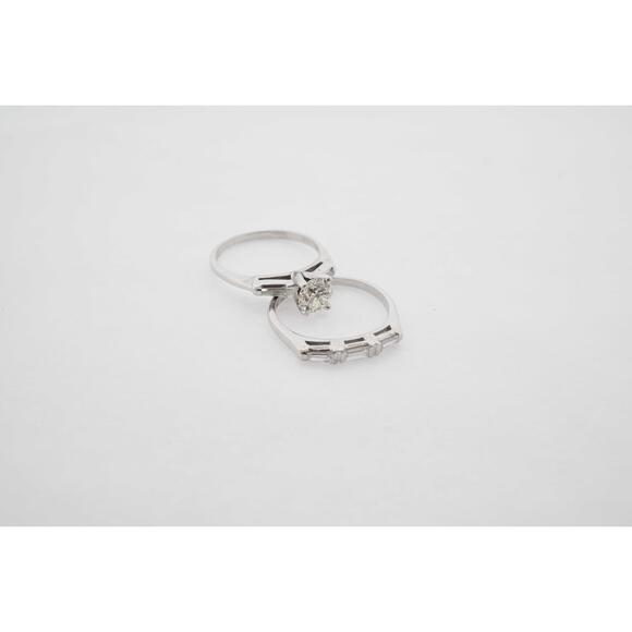 Estate Sale 14K White Gold 1.32 TCW Diamond Engagement Wedding Ring Set - Picture 2 of 6